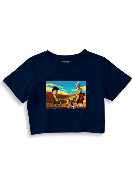 Breaking Bad / Rick And Morty Crop Tişört - Lacivert