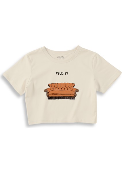 Pivot! / Friends Crop Tişört - Ekru
