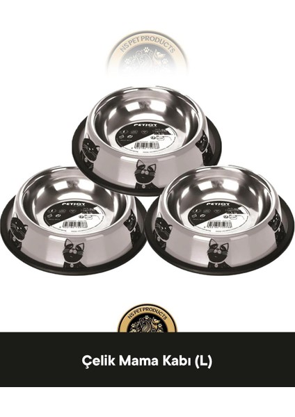 3'lü Çelik Mama Kabı (L)