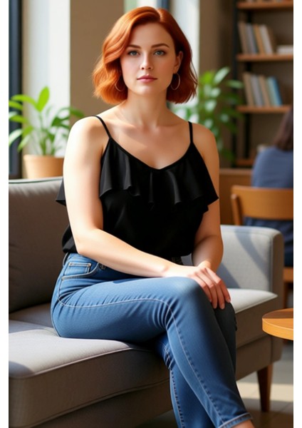 Kadın Büyük Beden V Yaka Ince Askılı Dokuma Volanlı Bluz Günlük Cool Comfort Tarzı Için Ideal fiyatları