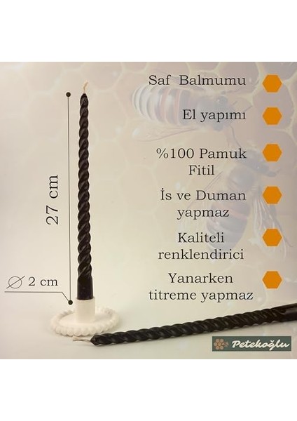 (4 Adet 27.5cm) Mum Konik Şamdan Mumu Petek Mum Dekoratif Kırılmaz Akmaz Mum Bal Mumu Beeswax Candle (Siyah) fiyatları