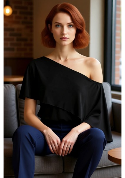 Kadın Asimetrik Yaka Pelerin Detaylı Örme Kaliteli Şık Rahat Modern Zarif Günlük fiyatları