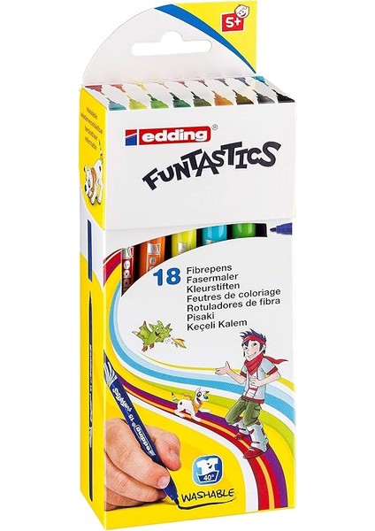 15 Funtastıcs Çocuklar Için Ince Uçlu Keçeli Kalem 18'li Set - 1 mm Yuvarlak Uç