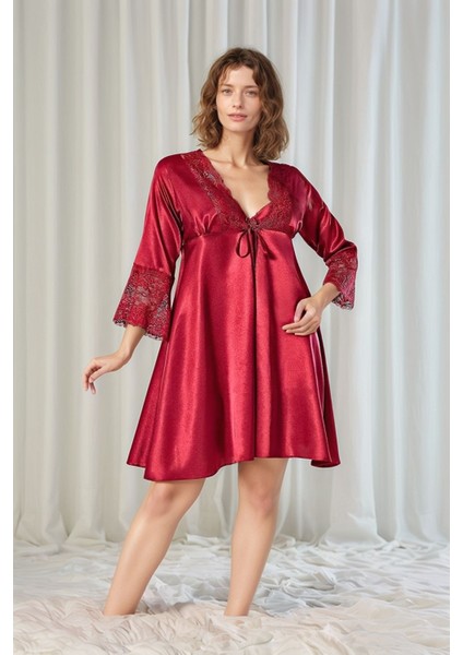 Kadın Bordo Saten Gelin 6'lı Çeyiz Seti Sabahlık & Gecelik & Pijama Şortlu Takım W8U6O1K0KKA fırsatları