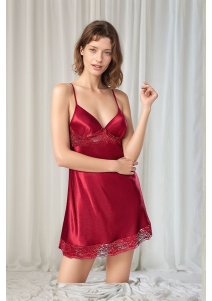 Kadın Bordo Saten Gelin 6'lı Çeyiz Seti Sabahlık & Gecelik & Pijama Şortlu Takım W8U6O1K0KKA indirimleri