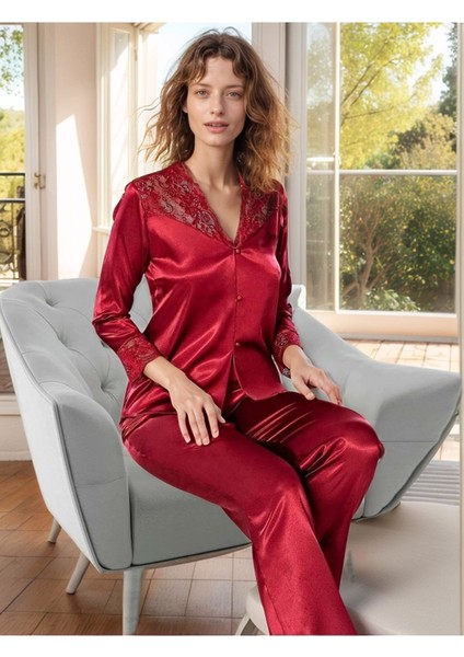 Kadın Bordo Saten Gelin 6'lı Çeyiz Seti Sabahlık & Gecelik & Pijama Şortlu Takım W8U6O1K0KKA