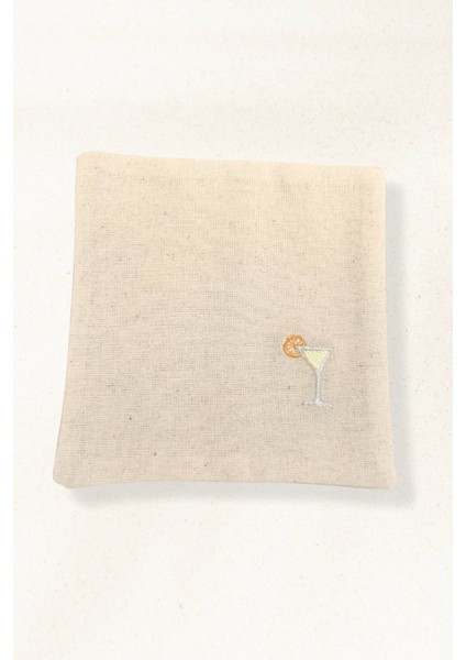 Kokteyl Kadehi Nakışlı Keten Mini Peçete – 15X15 cm | Kokteyl ve Fincan Altlığı