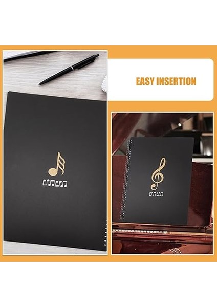 Siyah Müzik Notasyon Klasörü Çok Katmanlı Eklemler Piyano Gitar Korolar ve Orkestralar Için Taşınabilir Dosya Düzenleyici modelleri