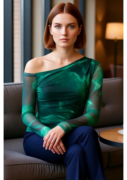 Kadın Gri Astarlı Tül Bluz Asimetrik Yaka Fitted Kalıp Uzun Kollu Regular Boy Yeni Sezon Modası fiyatları