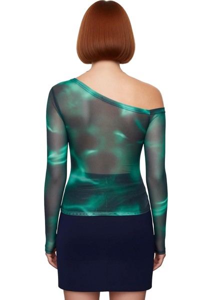 Kadın Gri Astarlı Tül Bluz Asimetrik Yaka Fitted Kalıp Uzun Kollu Regular Boy Yeni Sezon Modası fırsatları