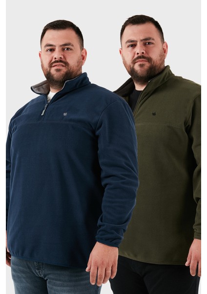 Regular Fit Anti-Pilling Büyük Beden Dik Yaka Kışlık Şardonlu 2'li Paket Polar Erkek Polar 5906001BS2