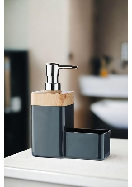 Bambu Desen Kapaklı Hazneli Sıvı Sabunluk Tezgah Üstü Mutfak Banyo Deterjanlık Fırça Sünger Dahil Değildir (Gri) fiyatları
