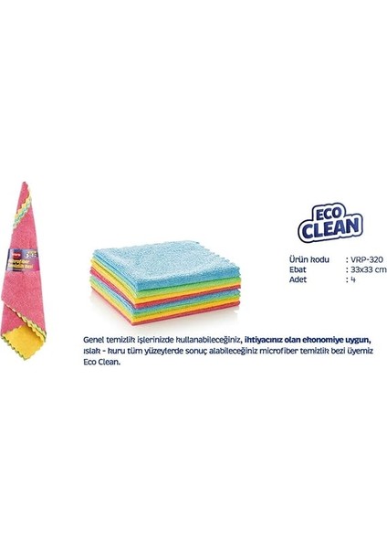 Eco Clean Mikrofiber Temizlik Bezi 4'lü Set | 33X33CM Çok Amaçlı Yüksek Emiş Güçlü Bez (VRP-320) fiyatları