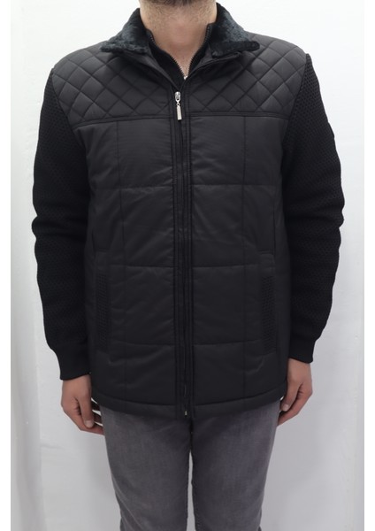 Fistan Store Erkek Hakim Yaka Spor Kesim Normal Kalıp Kolları Çelik Örgü Yakası Kürklü Kışlık Mont