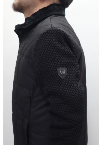 Fistan Store Erkek Hakim Yaka Spor Kesim Normal Kalıp Kolları Çelik Örgü Yakası Kürklü Kışlık Mont modelleri