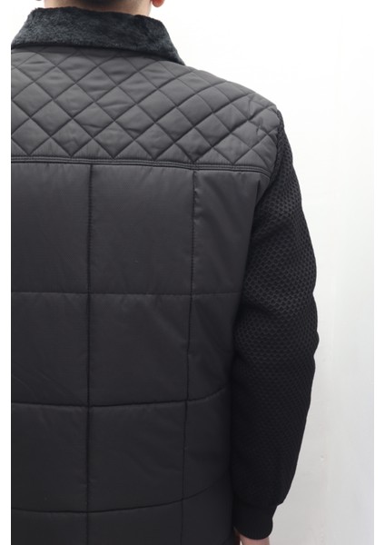 Fistan Store Erkek Hakim Yaka Spor Kesim Normal Kalıp Kolları Çelik Örgü Yakası Kürklü Kışlık Mont