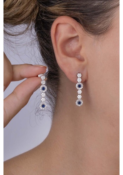 Safir Taşlı Su Yolu Pırlanta Montür Rodyum Kaplama Gümüş Küpe fiyatları