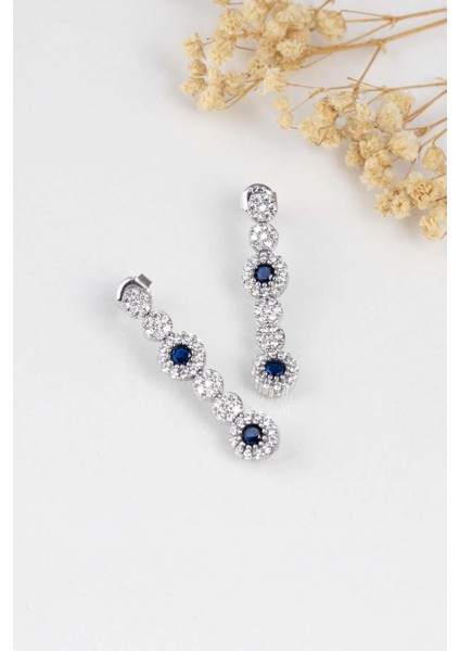 Safir Taşlı Su Yolu Pırlanta Montür Rodyum Kaplama Gümüş Küpe fırsatları