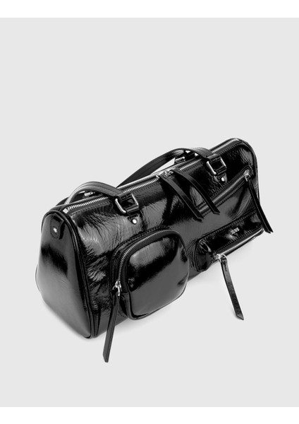 Stery Hakiki Rugan Deri Siyah Kadın Omuz Çantası