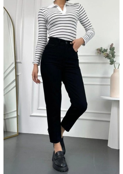 Tommy1 Zaha Dores Stager Jaxen Kadın Yüksek Bel Siyah Mam Jean Likralı Esnek Kot Pant. fiyatları