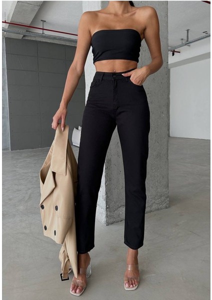 Tommy1 Ivan Queen Kadın Jeanvibe Mam Fit Yüksek Bel Dar Paça Siyah Kot Pant.