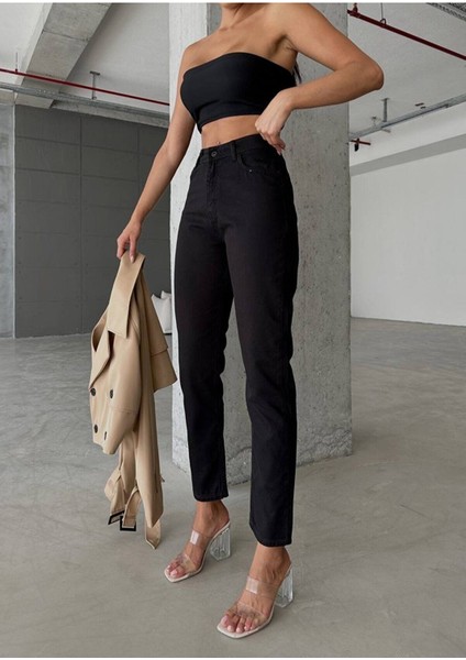 Tommy1 Ivan Queen Kadın Jeanvibe Mam Fit Yüksek Bel Dar Paça Siyah Kot Pant. fırsatları