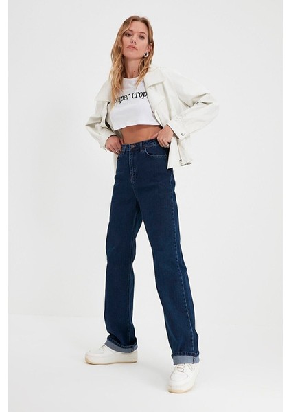 Bestie Salaş Yüksek Bel Bol Paça Denim Pant. Lacivert fiyatları