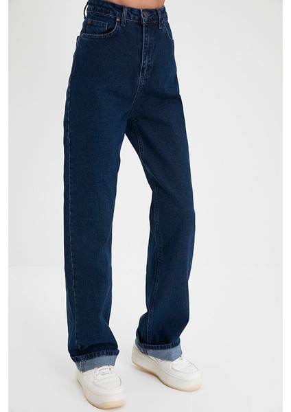 Bestie Salaş Yüksek Bel Bol Paça Denim Pant. Lacivert modelleri