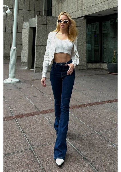 jean Kadınyüksek Bel Lacivert Ispanyolkot Pantolon Likralı Esnek Jeans modelleri