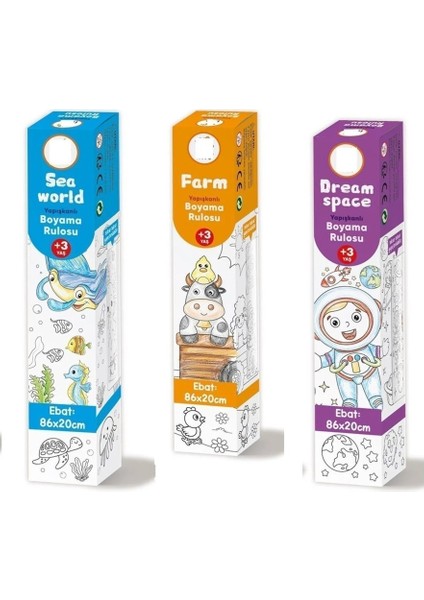 3'lü Yapışkanlı Rulo Resim Boyama Kağıdı (86X20 Cm)
