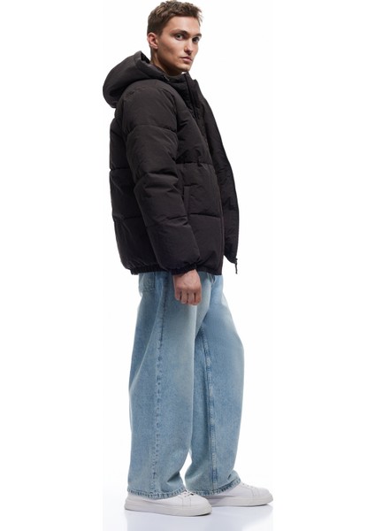 Uzun Kollu Cep Detaylı Fermuarlı Kapşonlu Kışlık Şişme Mont fiyatları