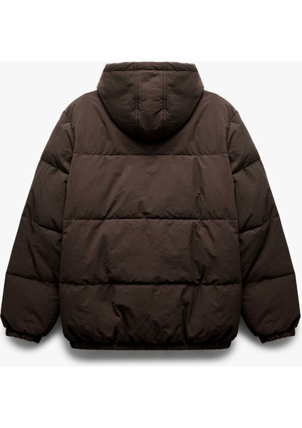 Uzun Kollu Cep Detaylı Fermuarlı Kapşonlu Kışlık Şişme Mont indirimleri