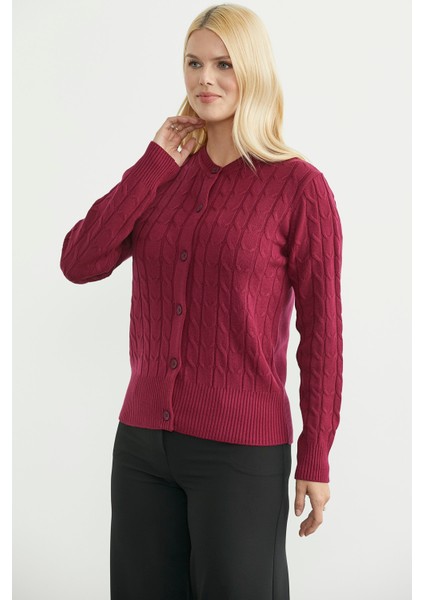 Düğmeli Sıfır Yaka Triko Hırka - Bordo modelleri