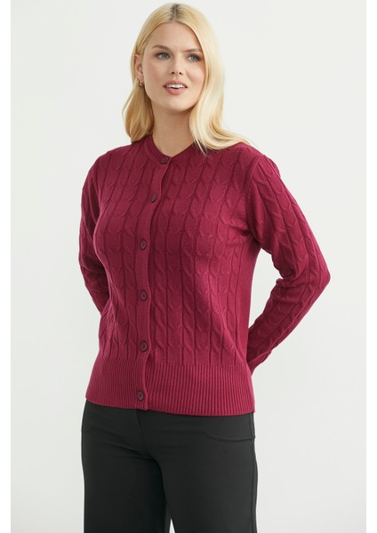Düğmeli Sıfır Yaka Triko Hırka - Bordo fırsatları