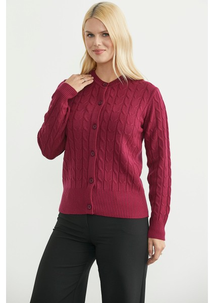 Düğmeli Sıfır Yaka Triko Hırka - Bordo indirimleri