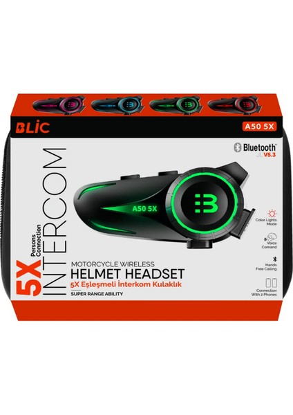 2x Bağlantılı Telsizli Bluetooth 5.3 Motosiklet Kask Kulaklık Intercom Işıklı Motorsiklet Interkom