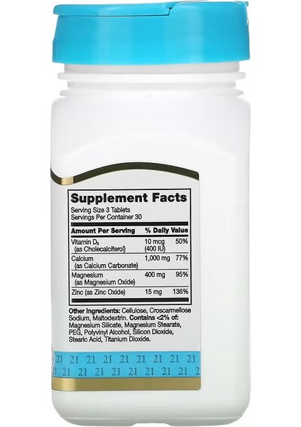 Calcium (Kalsiyum) Magnesium (Magnezyum) Zinc + D3 Vitamin 90 Tablets fiyatları