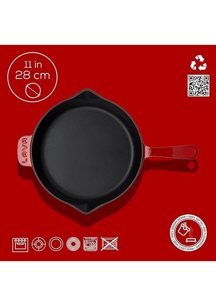 Metal Döküm Kızartma Tavası, 28 Cm, Kırmızı/siyah indirimleri