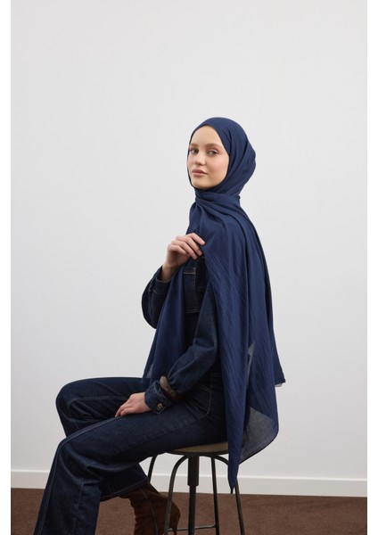 Organik Crash Şal Lacivert