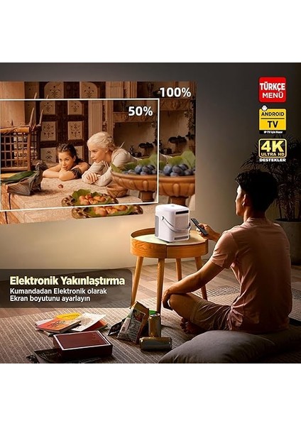 H300A Android Tv 4K Destekli Projeksiyon Cihazı +Auto Focus+Auto Keystone 6g Wi-Fi+5.2 Bluetooth 240 Inç Yansıtma+Hifi Dolby Ses Sistemi Beyaz fiyatları