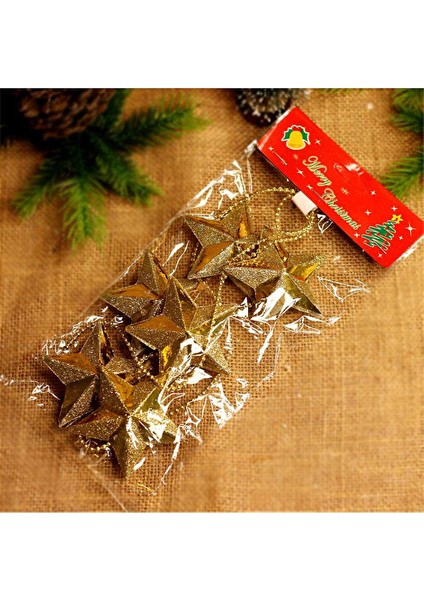 3 Adet Yılbaşı Ağacı Süsü 6'lı Yıldız Garlant Altın