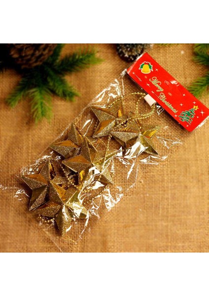 3 Adet Yılbaşı Ağacı Süsü 6'lı Yıldız Garlant Altın fiyatları