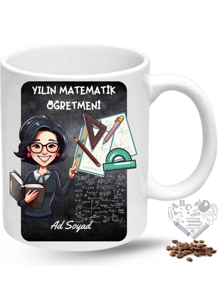 Matematik Öğretmeni Kadın Öğretmenler Günü Hediyesi Isimli Baskılı Porselen Kupa Bardak
