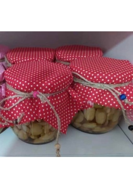 50 Adet Kırmızı ve Yeşil Puantiyeli Kırmızı Kavanoz Kapağı Kumaşı (Örtüsü) ve Boncuklu Bağlama Ipi fiyatları