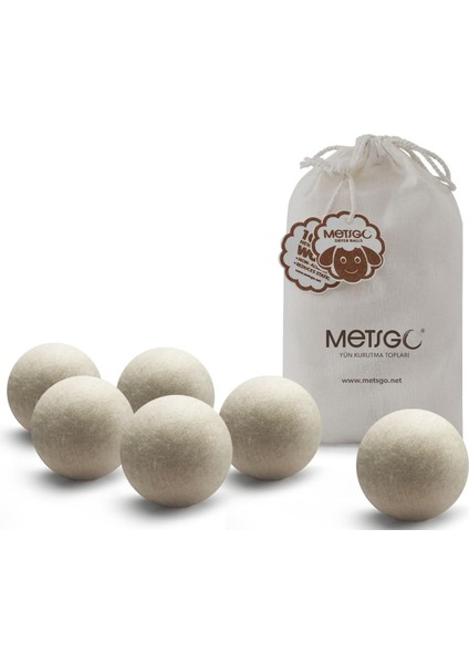 Metsgo (6 Adet) Yün Kurutma Topu - Doğal Yumuşatıcı- Kırışık Giderici - Kurutma Makinesi Için