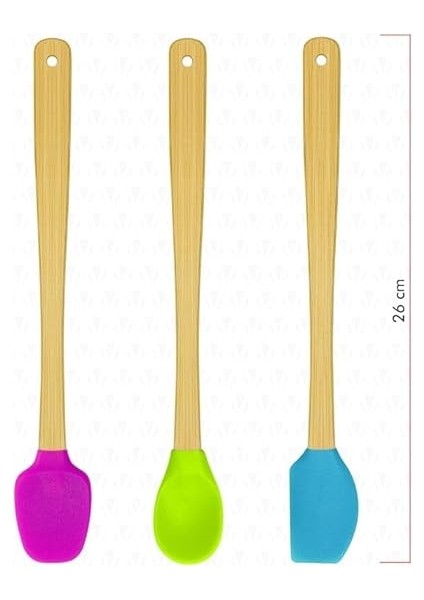 Indigo 3'lü Renkli Bambu Saplı Silikon Spatula Seti Uzun 26CM fırsatları