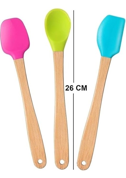 Indigo 3'lü Renkli Bambu Saplı Silikon Spatula Seti Uzun 26CM indirimleri
