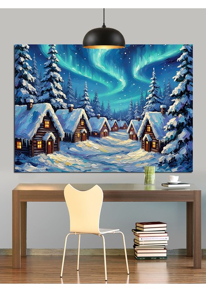 Kuzey Işıkları Kış Karlı Gece Dekoratif Kanvas - Mdf Ahşap Tablo fırsatları