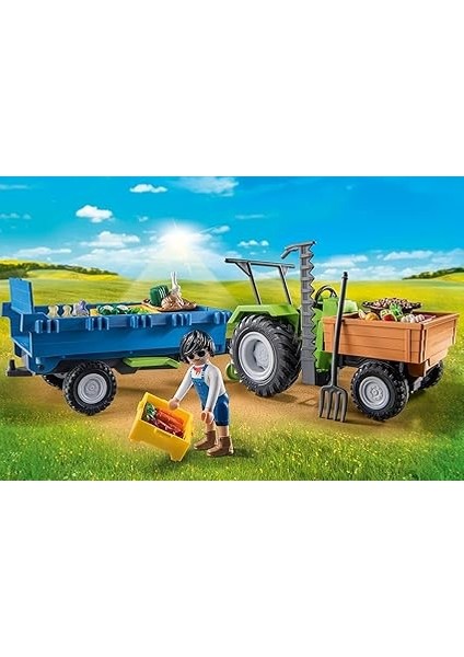Country 71249 Römorklu Traktör, Taşıma Kutuları Dahil, Organik Çiftlik Için Yeşil Traktör, 4 Yaşından Büyük Çocuklar Için Sürdürülebilir Oyuncak modelleri