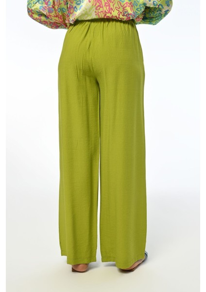 Kadın Rahat Kalıp Bol Paça Beli Lastikli Düz Renk Pantolon fiyatları